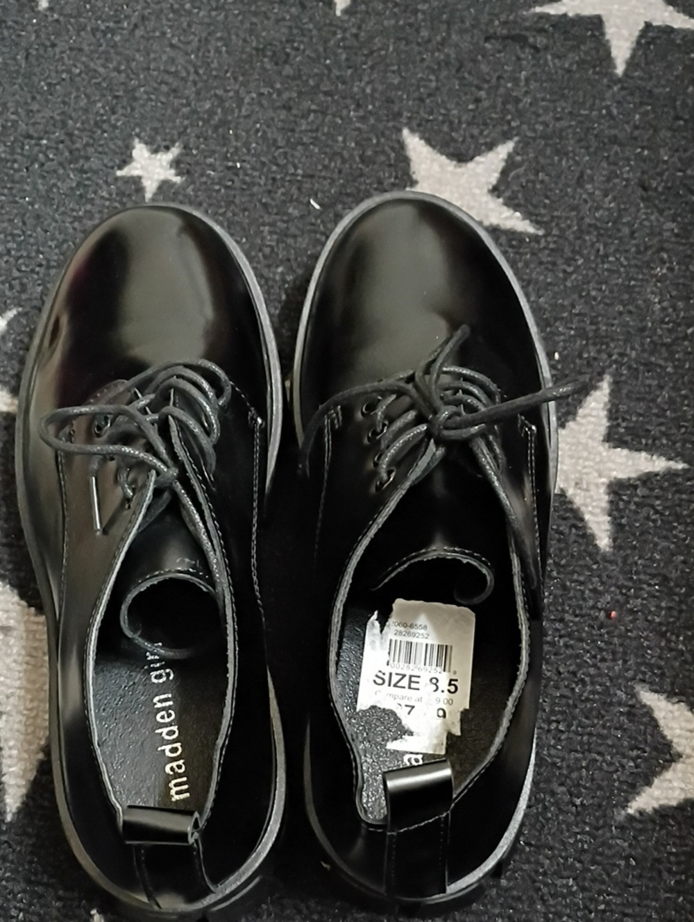 Madden Girl Black Patent Lace-Up Wedge Oxfords